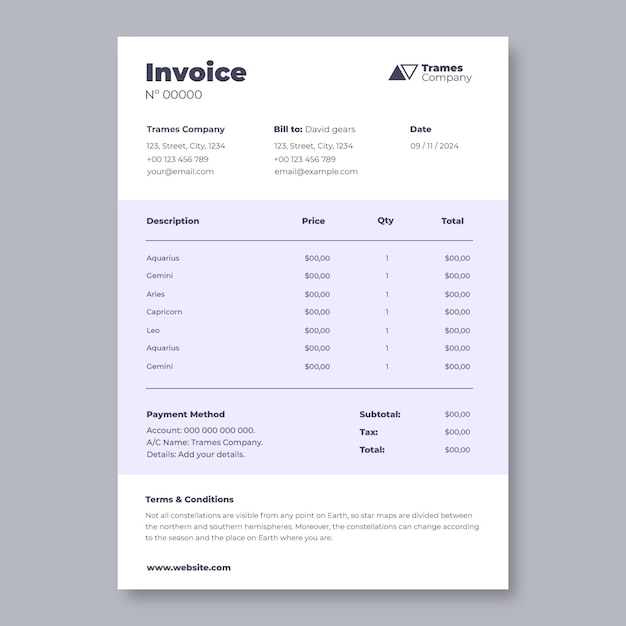 Free vector small business invoice template design