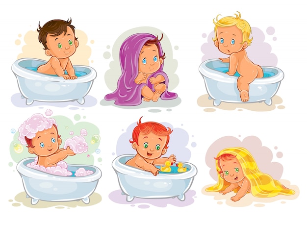 Small children take a bath