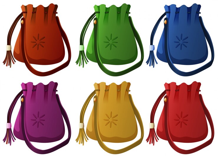 Free Vector small handbags in six colors illustration
