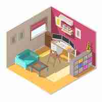 Free vector small home office isometric vector interior