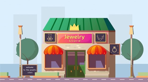 Free vector small jewelry store building cartoon vector