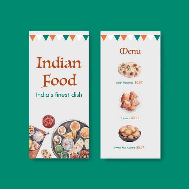 Free vector small menu template with indian food