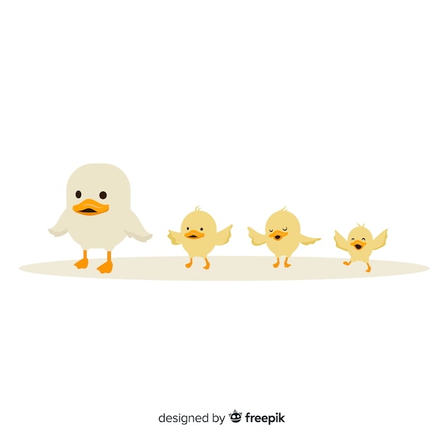 Small mother duck and ducklings