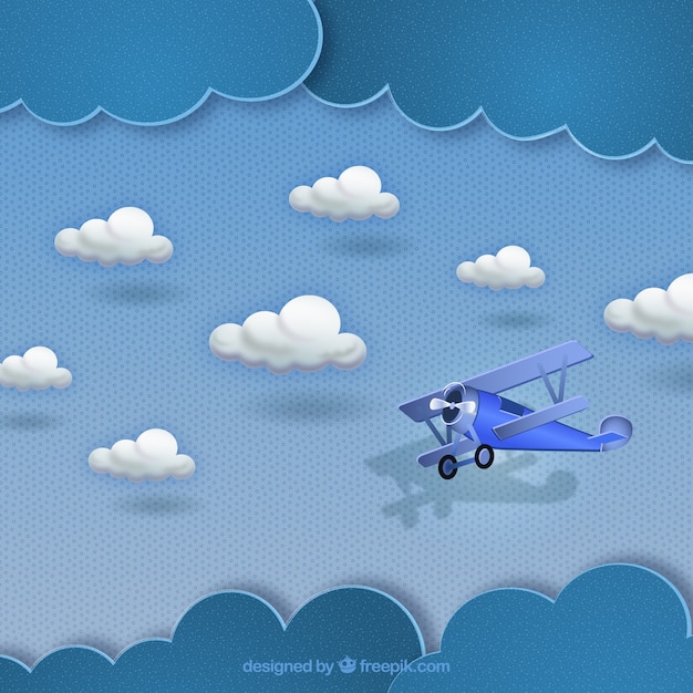 Small plane flying in the clouds