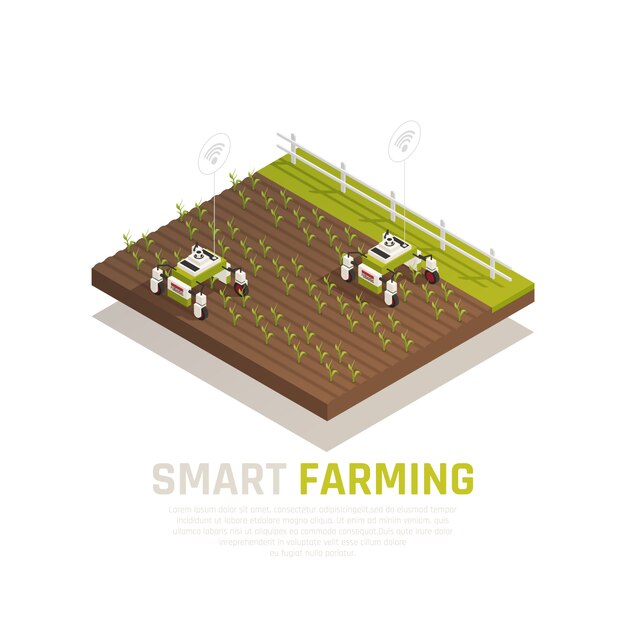 Smart agriculture concept with agriculture machines and harvest  isometric  illustration