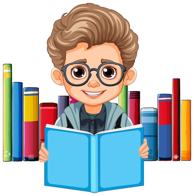 Free vector smart boy reading book