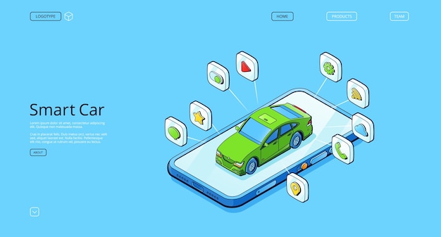 無料ベクター スマートカー等尺性着陸自動運転車