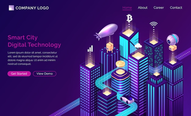 Free vector smart city infrastructure iot technology isometric