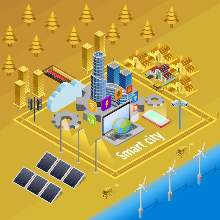 Free Vector smart city internet infrastructure isometric poster