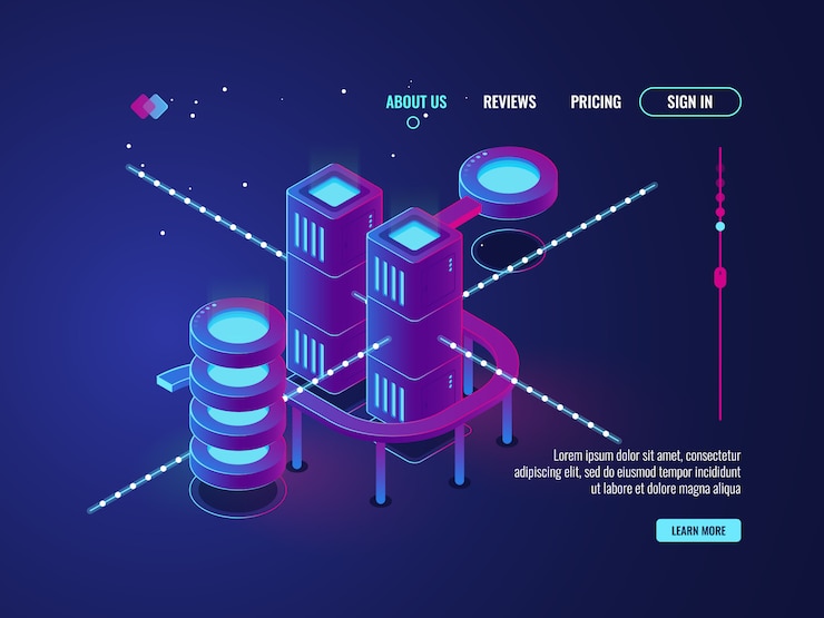 Free Vector smart city, server room isometric, data center database icon, networking and data processing 