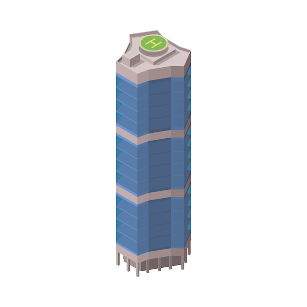 Free vector smart city technologies isometric composition with image of tall building with helipad on top vector illustration