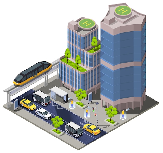 Smart city technologies isometric illustration