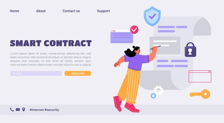Free Vector smart contract banner with woman sign document