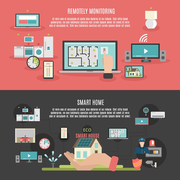 무료 벡터 스마트 홈 2 평면 배너 포스터