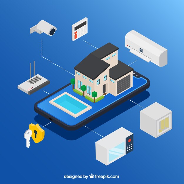 Smart home background in isometric style