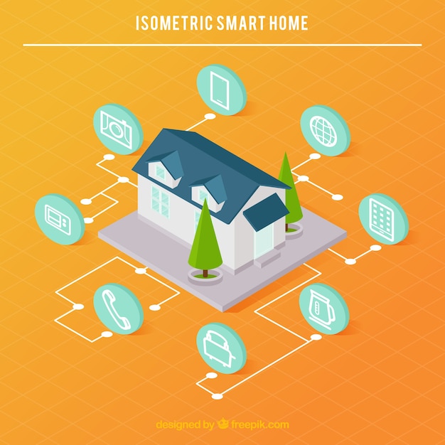 Isometric Smart Home Background Vector Template – Free Download