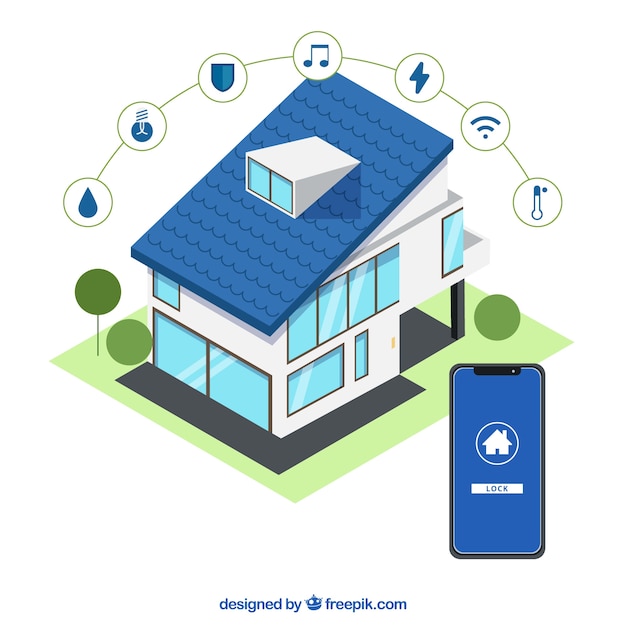 Smart home background in isometric style