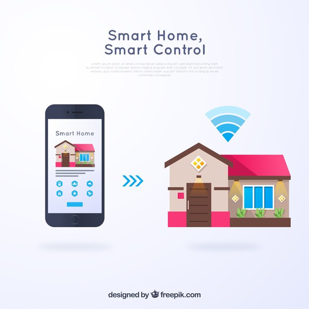 Smart home background with smarthphone control
