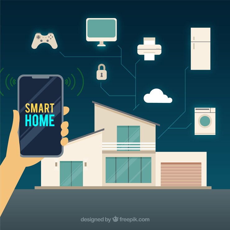 Free Vector smart home background with smarthphone control
