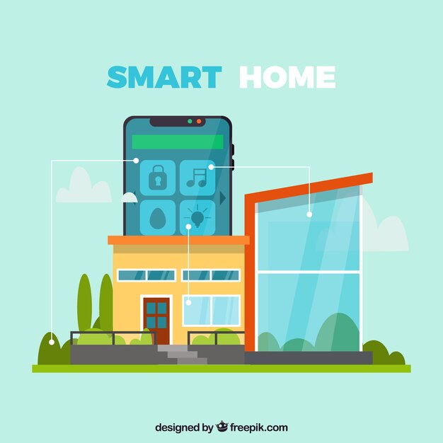 Smart home background with smarthphone control