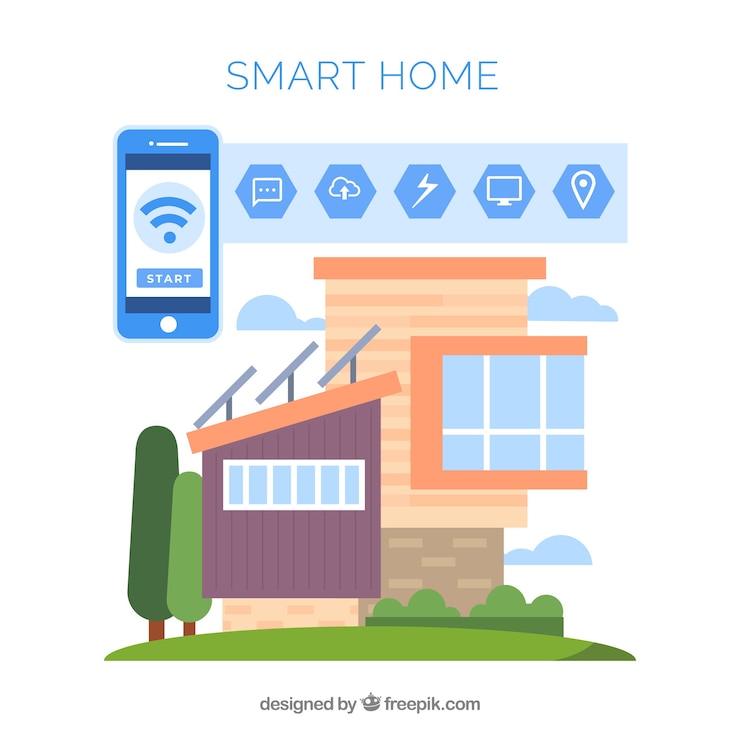 Free Vector smart home background with smartphone control
