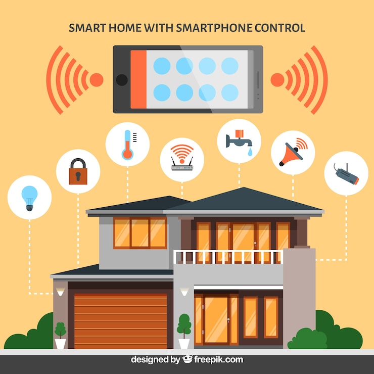 Free Vector smart home background with smartphone control