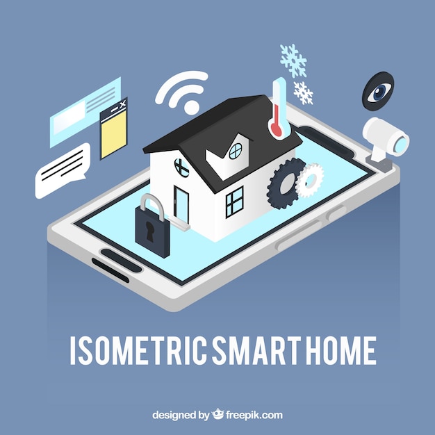 Smart home background with smartphone control 