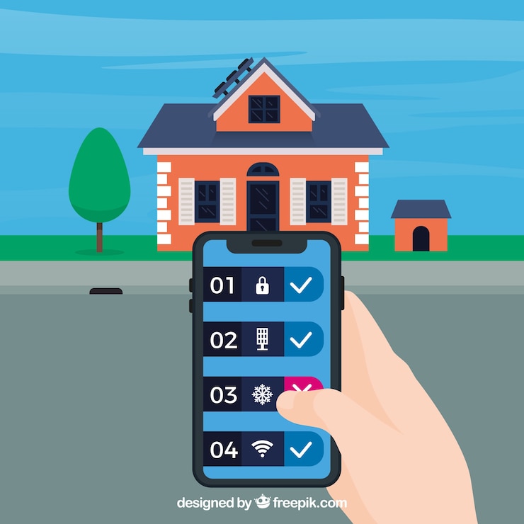 Free Vector smart home background with smartphone control