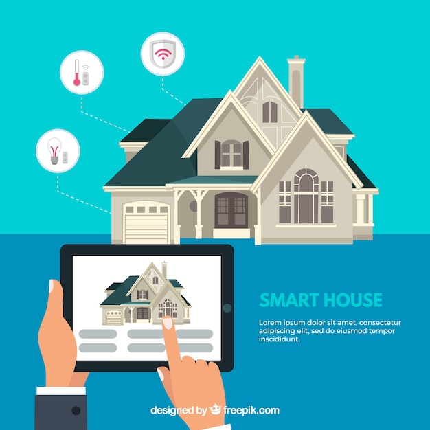 Free vector smart home background with smartphone control