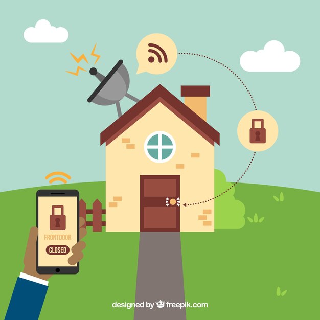 smart home background with smartphone control