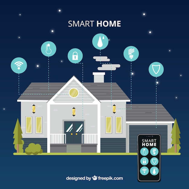 Free vector smart home background with smartphone control