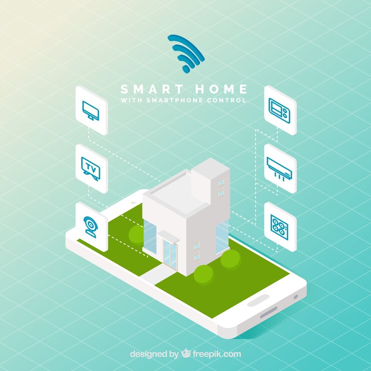 Free Vector smart home background with smartphone control