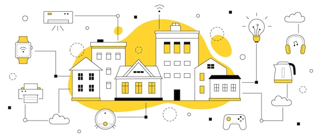 Free vector smart home technology iot system doodle concept