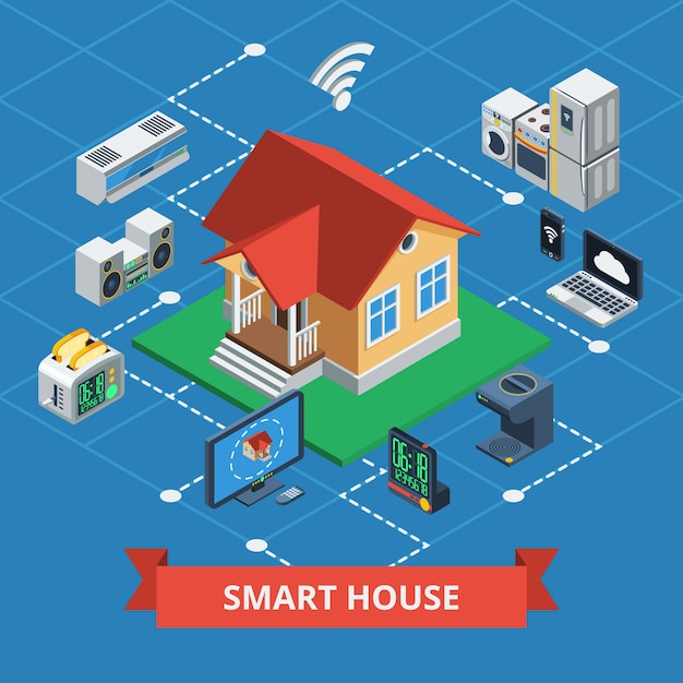 Vettore gratuito smart house isometrica