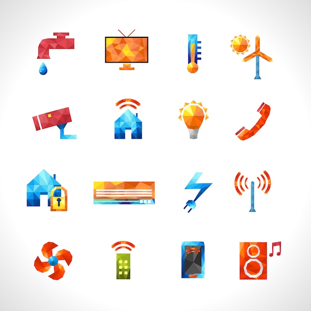 Smart house polygonal icons