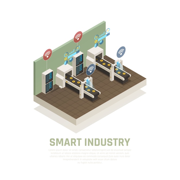 Smart indusrty concept with modern technology symbols isometric  illustration