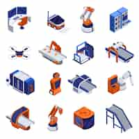 Free vector smart industry isometric icons set with technology symbols isolated vector illustration