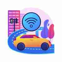 無料ベクター スマート道路建設抽象的な概念図。スマートロードテクノロジー、iot都市交通、都市アリーナでのモビリティ、高速道路へのテクノロジーの統合。