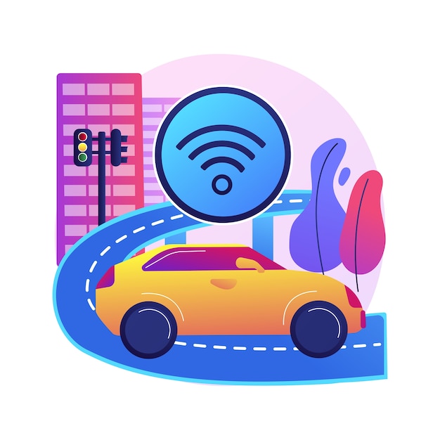 Illustrazione di concetto astratto di costruzione di strade intelligenti. tecnologia delle strade intelligenti, trasporto urbano iot, mobilità nell'arena urbana, integrazione delle tecnologie nell'autostrada.