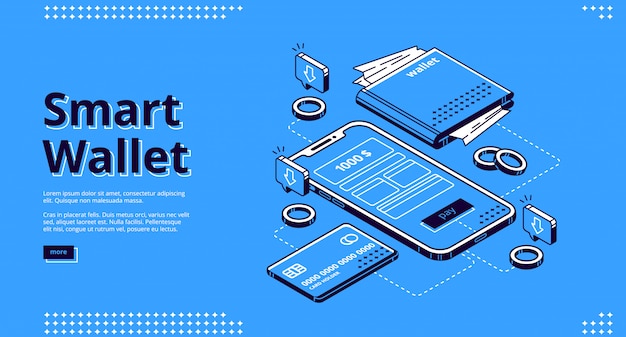 Smart wallet isometric landing page web banner