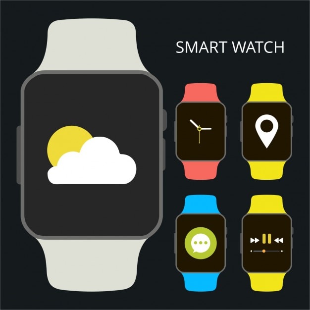 Vettore gratuito icona orologio intelligente con diversa applicazione in esecuzione