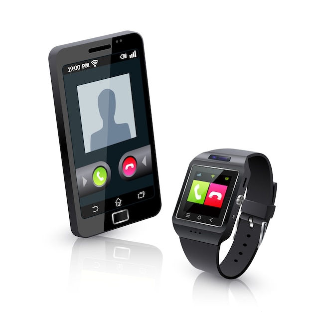 Smart watch with phone realistic composition