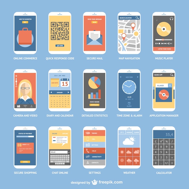 Free vector smartphone apps collection