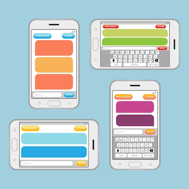 Бесплатное векторное изображение Смартфон в чате sms-сообщения речевые пузыри вектор шаблон. обмен сообщениями в интернете, общение в чате.