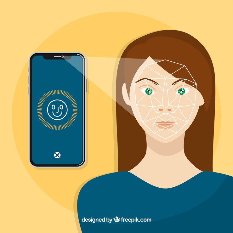 Free Vector smartphone face id concept with angry woman