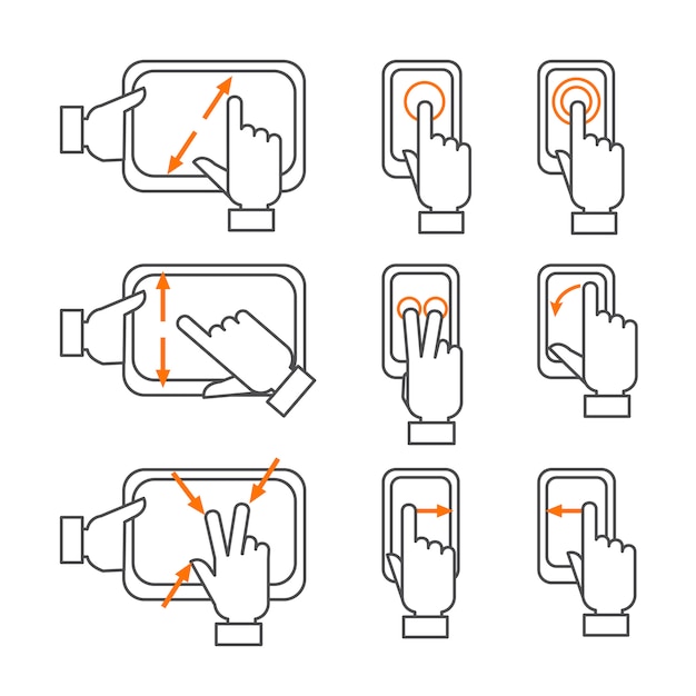Free vector smartphone gestures outline icons set