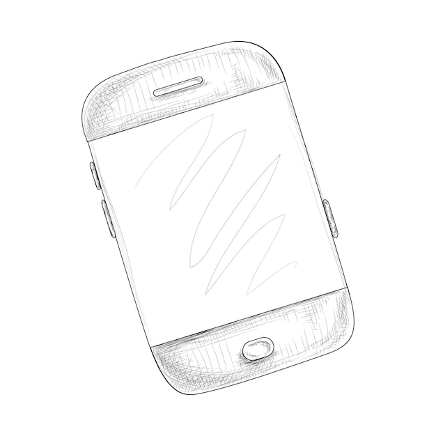 Handdrawn sketch of mobile phone outlined isolated