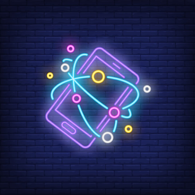 Free vector smartphone and internet neon sign