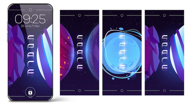 무료 Vector 우주와 행성이 있는 스마트폰 잠금 화면