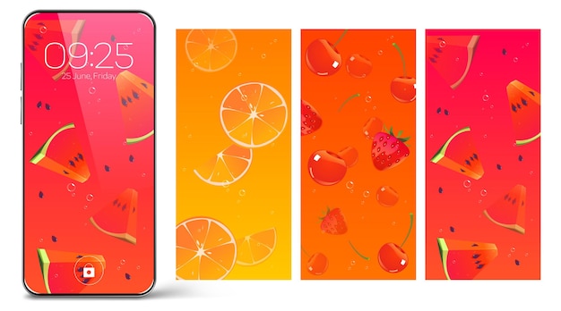 Экраны блокировки смартфонов, обои с фруктами